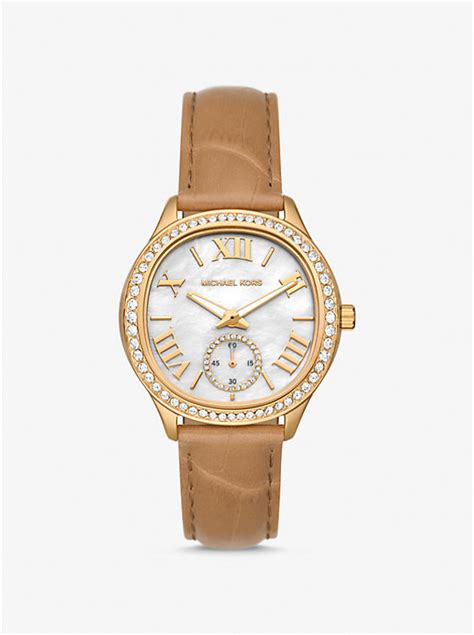 michael kors lake crocodile embossed leather watch|sage pavé gold.